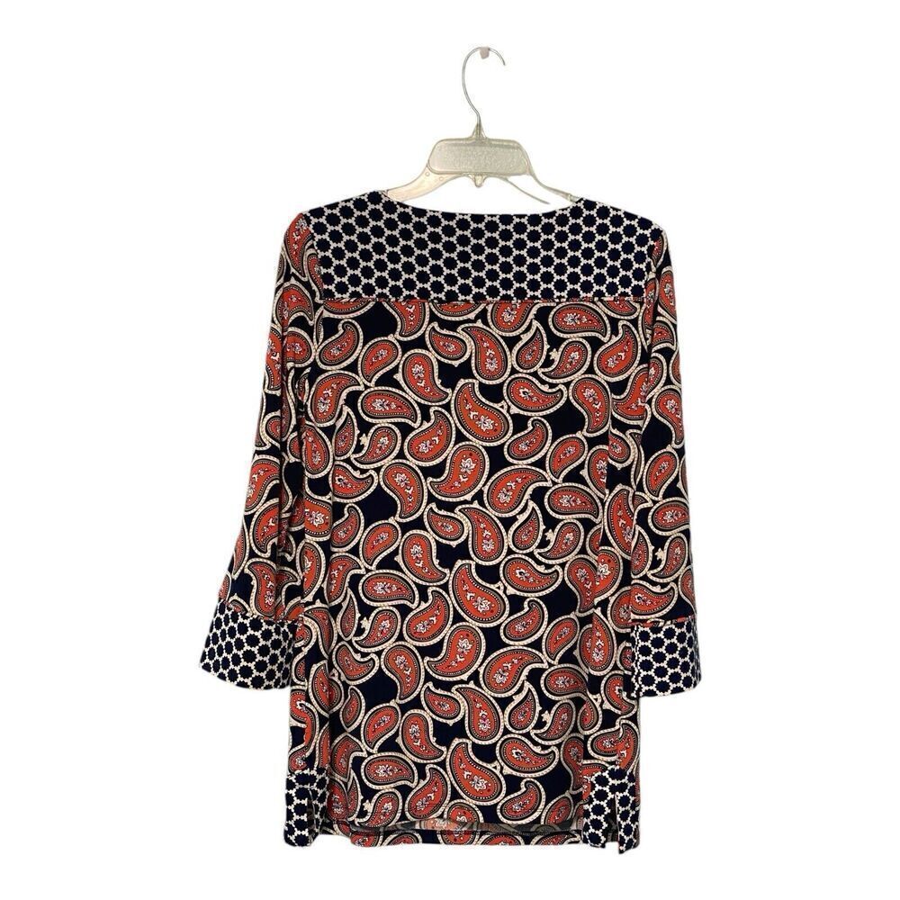 Charter Club Tunic Top Women's Medium Blue Floral Paisley 3/4 Sleeve - Picture 2 of 8